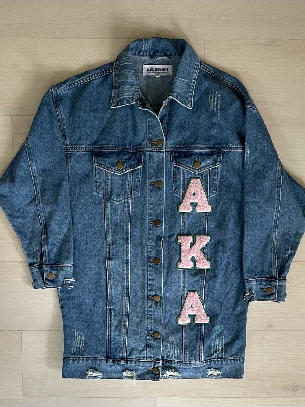 AKA Alpha Kappa Alpha Sorority Denim Jacket S Pink Green 1908 Divine 9 Crossing